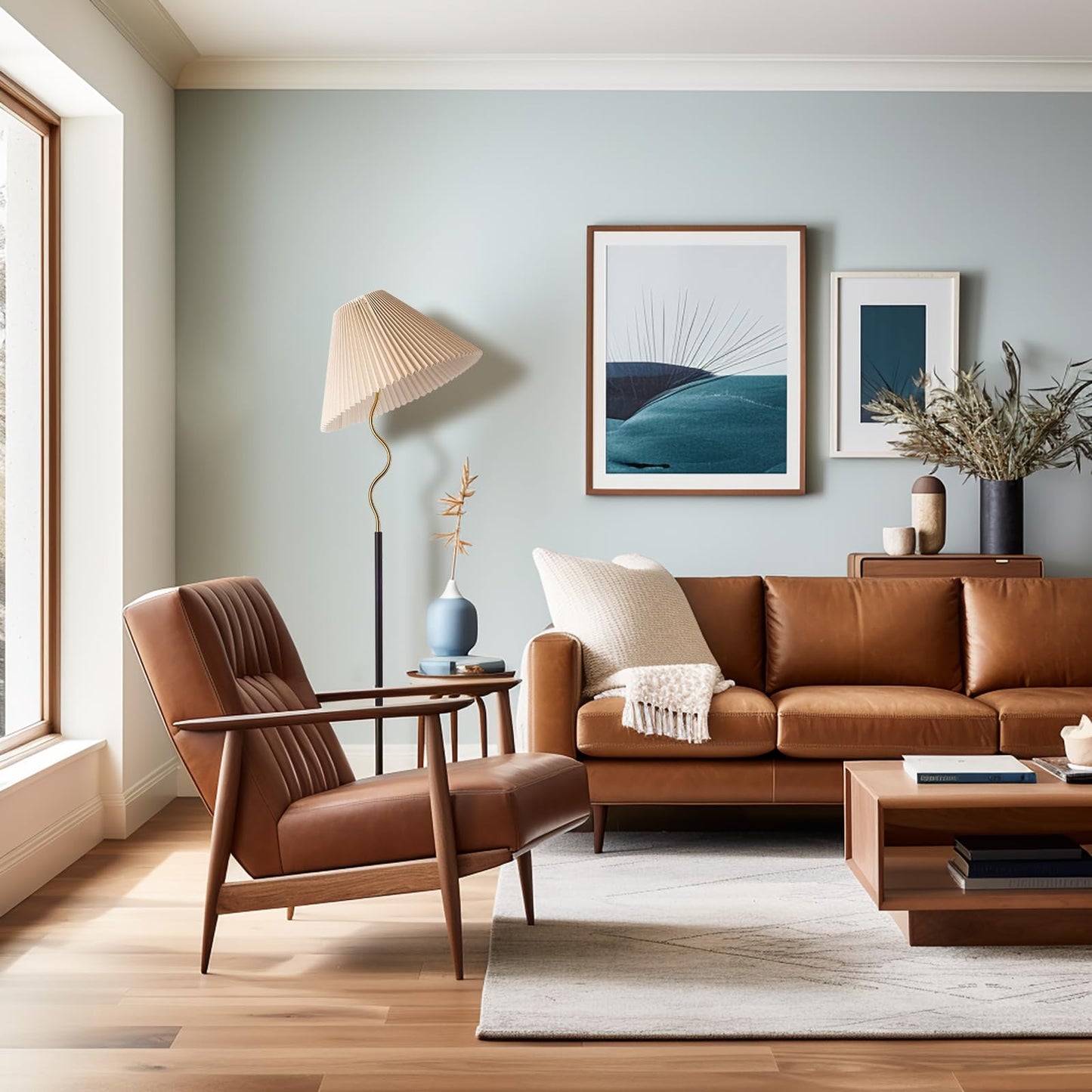 KUNJOULAM Modern Pleated Floor Lamp, Black Pole Floor Lamps, Simple Design Tall Lamp with Adjustable Beige Lampshade, Standing Lamp for Living Room, Bedroom, Office, Home (Without Bulb)