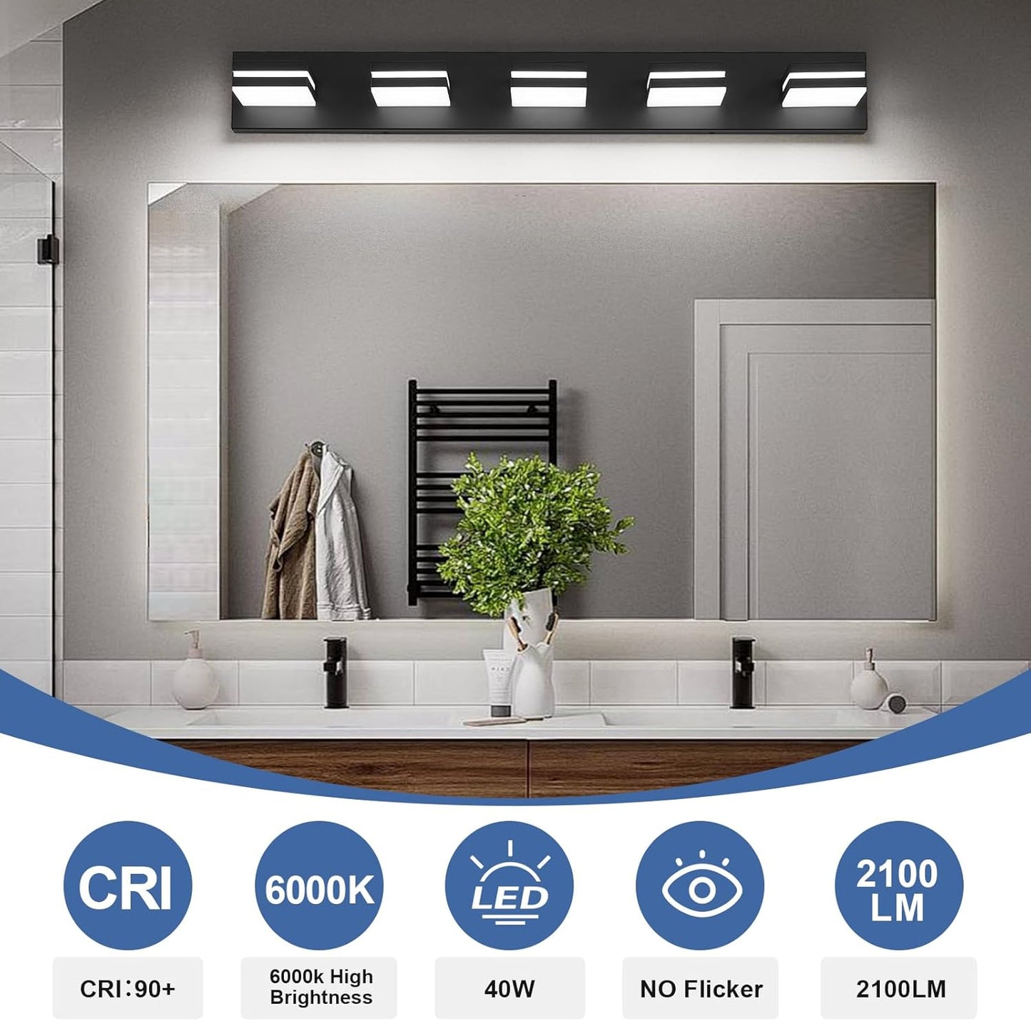 3-Light Modern LED Bathroom Vanity Light Fixture - Black Metal & Acrylic, 16-inch Over Mirror Lighting