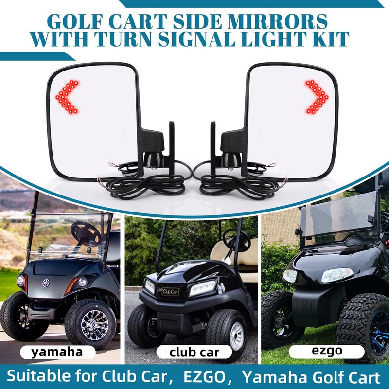 CartClan Universal Golf Cart Side Rear View Mirror, Golf Cart Rear Mirror with Turn Signal Light Suitable for Club Car EZGO Yamaha Side Mirrors
