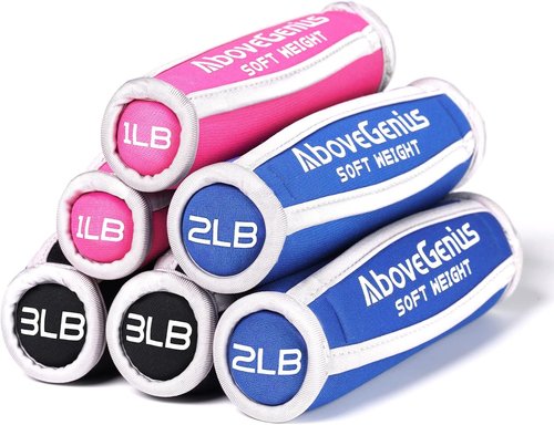 AboveGenius Hand Weights - 6pc Soft Dumbbell Set (1lb, 2lb, 3lb) for Home Workout & Yoga | Comfortable Design