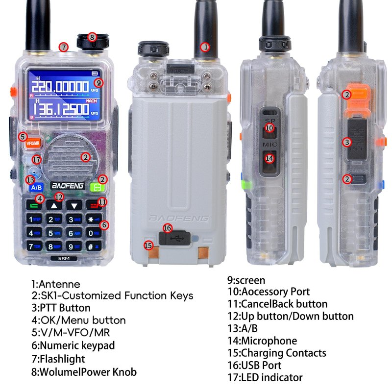 BAOFENG 5RM 10W NOAA Emergency 2500mAh Battery 999CH Ham Radio High Power Long Range Walkie Talkies Handheld Survival Gear Hunting Camping (1pack) (Clear)