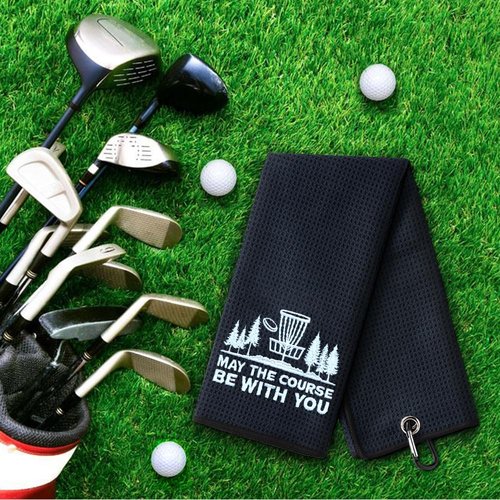 DYJYBMY May The Course Be with You Funny Embroidered Disc Golf Towels for Golf Bags with Clip, Golfclub Gifts for Men Women, Funny Disc Golf Gifts for Men Women Disc Golf Fan Disc Golf Lovers