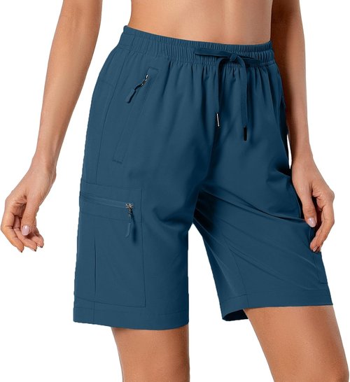 Hugut Women's Quick-Dry Hiking Cargo Shorts - Lightweight Athletic Shorts with Zipper Pockets | Water-Resistant