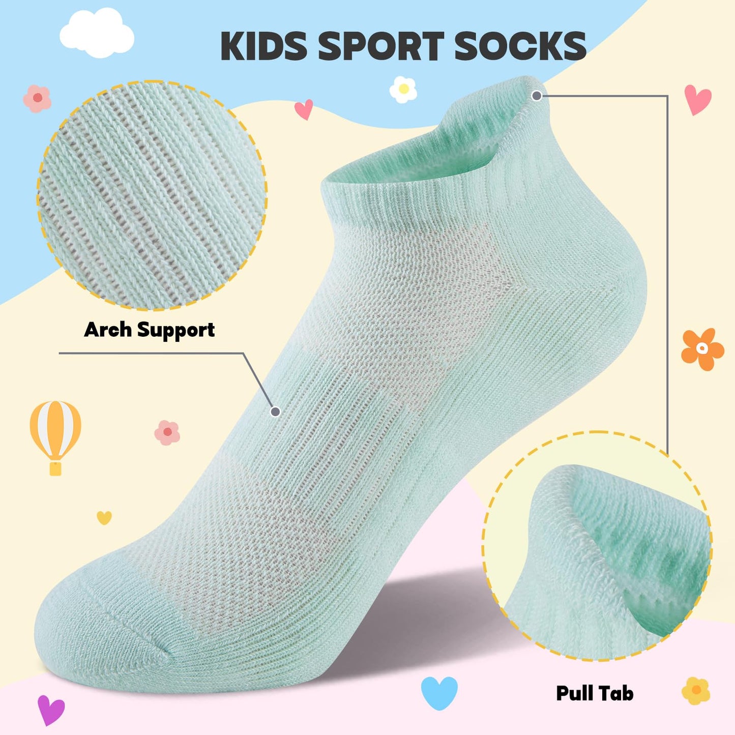Comfoex 12 Pairs Boys Girls Socks Ankle Athletic Low Cut Short For Kids 4-7 7-10 Years Olds With Cushioned Sole