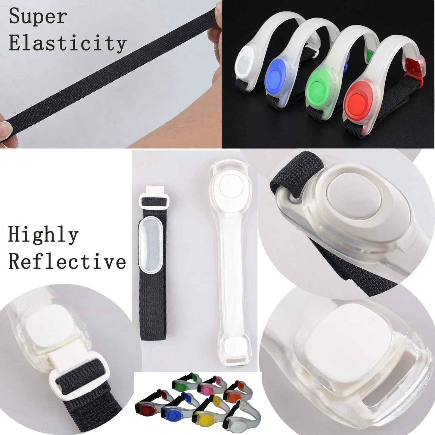 Premium LED Light Up Armband, Reflective Adjustable Wearable Silicone Running Belt Strap / Waterproof Glow in the Dark for Running Jogging Walking Cycling Concert Camping Outdoor Sports (Colorful)