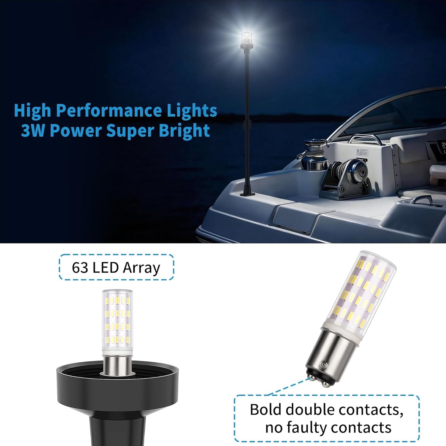Obcursco LED Boat Stern Light - Telescoping 27"-48" Adjustable Navigation Light | 12V, 3NM, 360° for Pontoon & Yacht