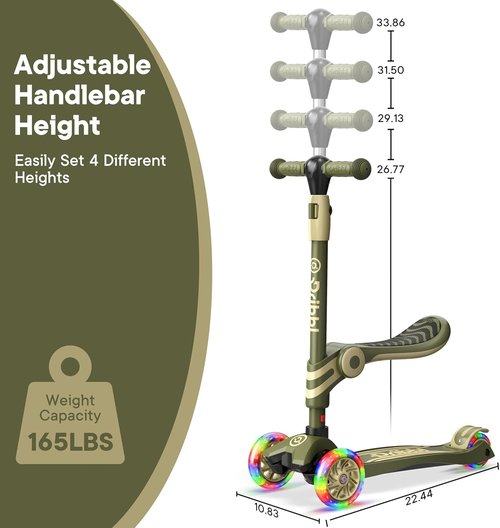 Army 3 Wheel Scooter for Kids - Light-Up Wheels, Adjustable Handlebar & Seat | Smooth Ride, No-Slip Deck