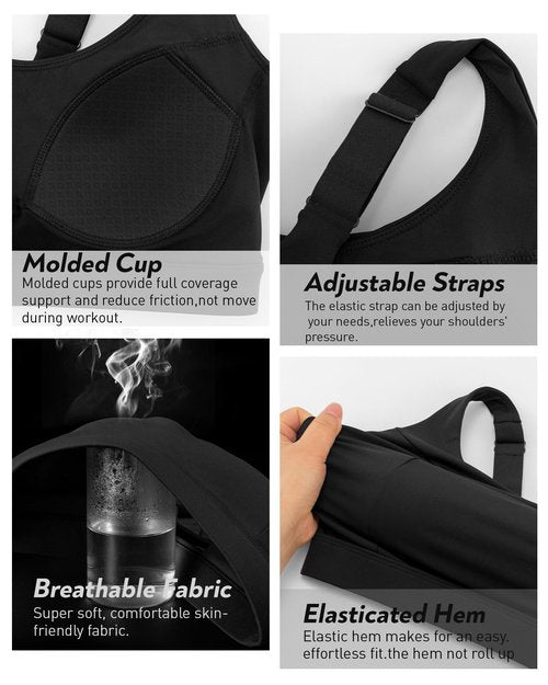 RUNNING GIRL Sports Bras for Women High Imapct, Adjustable Straps Molded Cup Sports Bra High Support Workout Yoga Bra(WX3115Black,L)