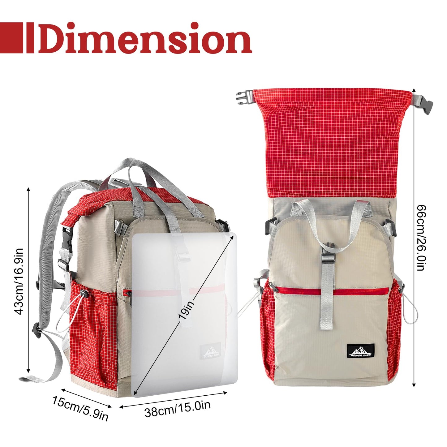 ROYAL MOUNTAIN Hiking Backpack for Men Women, 35L Water-Resistant & Lightweight UHMWPE Casual Daypack Backpacks, Large Capacity College Bookbag For College (Red)