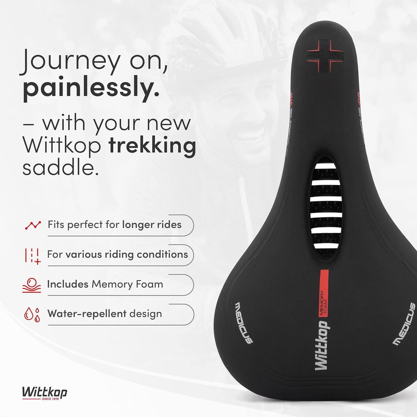 Wittkop Bike Seat - Waterproof Bicycle Saddle with 5-Zone Comfort Design | Ideal for BMX, MTB & Road Riding