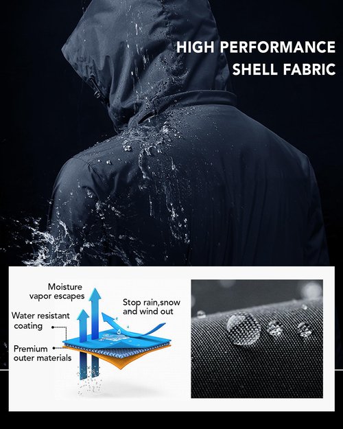 Heated Jacket for Men, Warming Heated Coat with Rechargeable Battery Pack Included, Electric Graphene Heating, Waterproof Winter, Blue, L