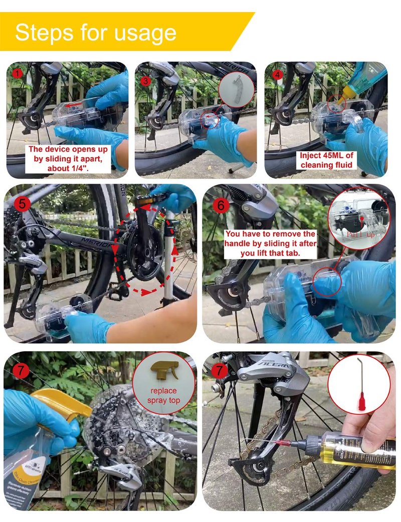 Ultrafashs Bike Cleaning Kit - 7-Piece Essential Set with Degreaser 10oz, Wet Lube 2oz, Chain Scrubber & Brush for Chain Maintenance