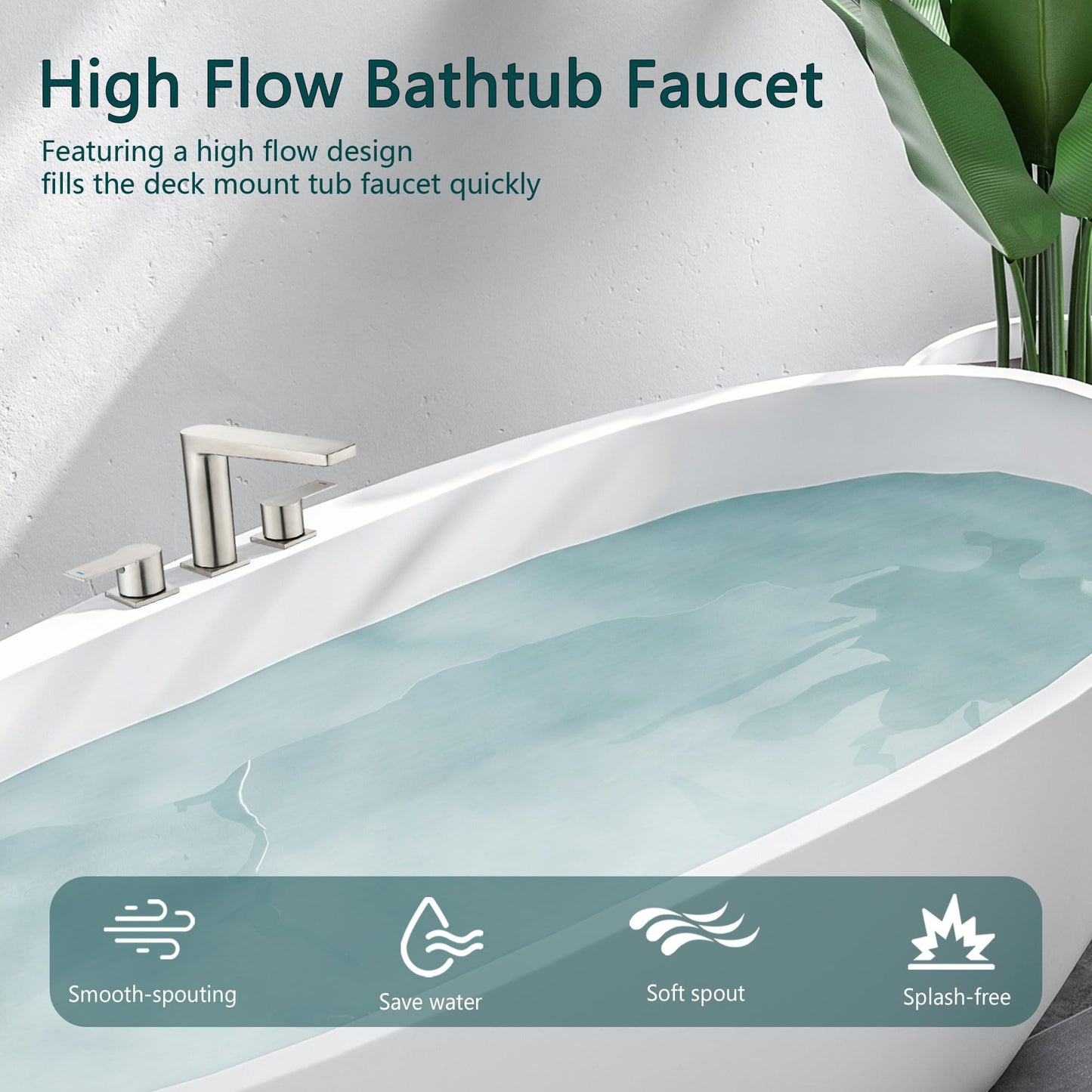 LUOGULIANG 2 Handle Deck Mount Tub Faucet, Roman Bathtub Faucet Set, 3 Hole Widespread Bathtub Faucet High Flow, Brushed Nickel