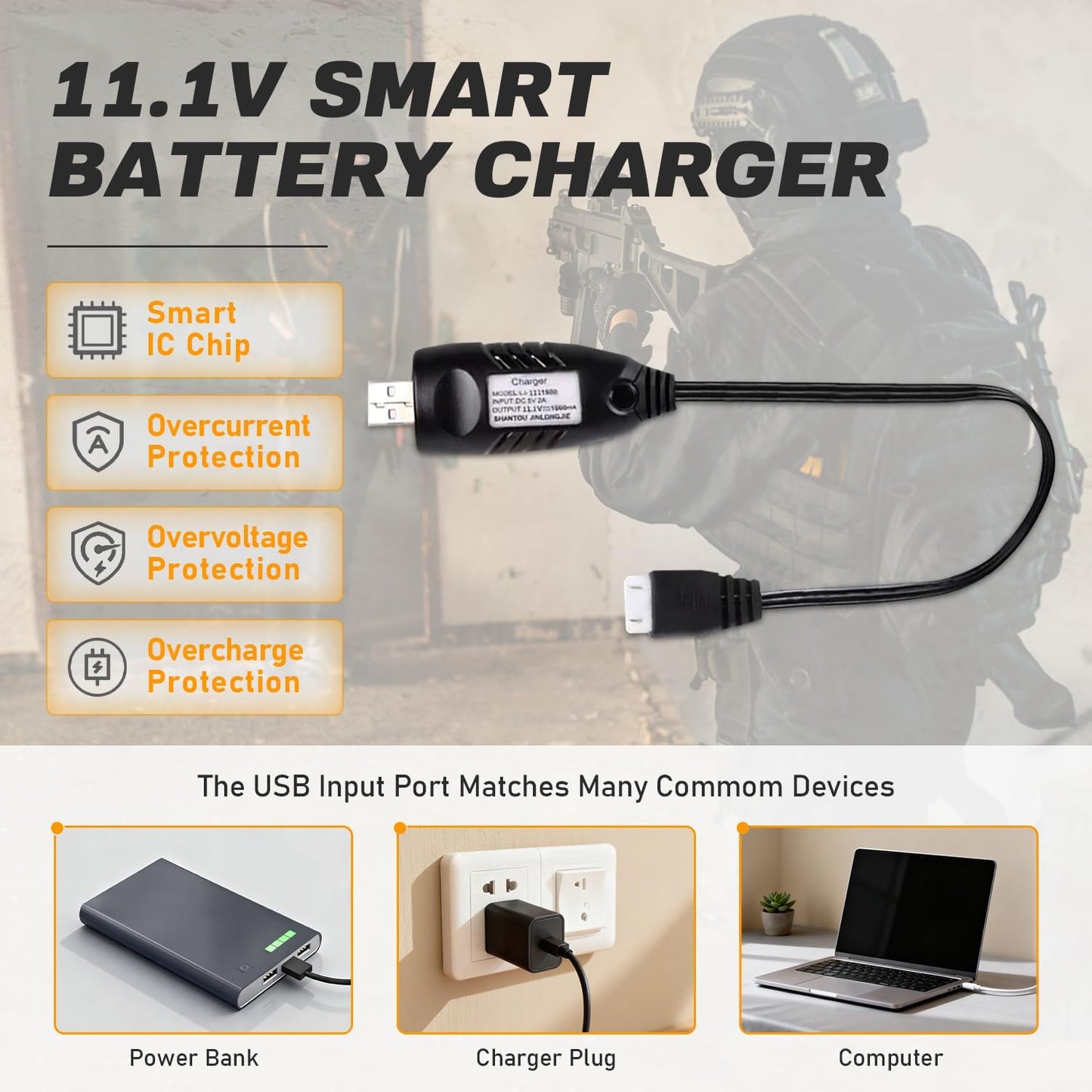 Skiennix 3300mAh Airsoft Battery - 11.1V Nunchuck Rechargeable for AEG AK47 M4 MP5 & More