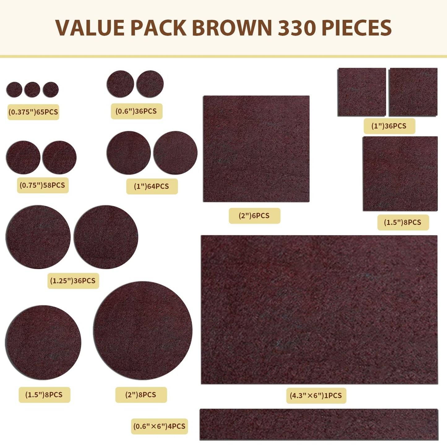 Ezprotekt 330 Pcs Felt Furniture Pads for Hardwoods Floors, Self Adhesive Cuttable Chair Felt Pads, Anti-Scratch Furniture Feet Floor Protectors Pads for Desk Sofa Bed Table Cabinet (Brown)