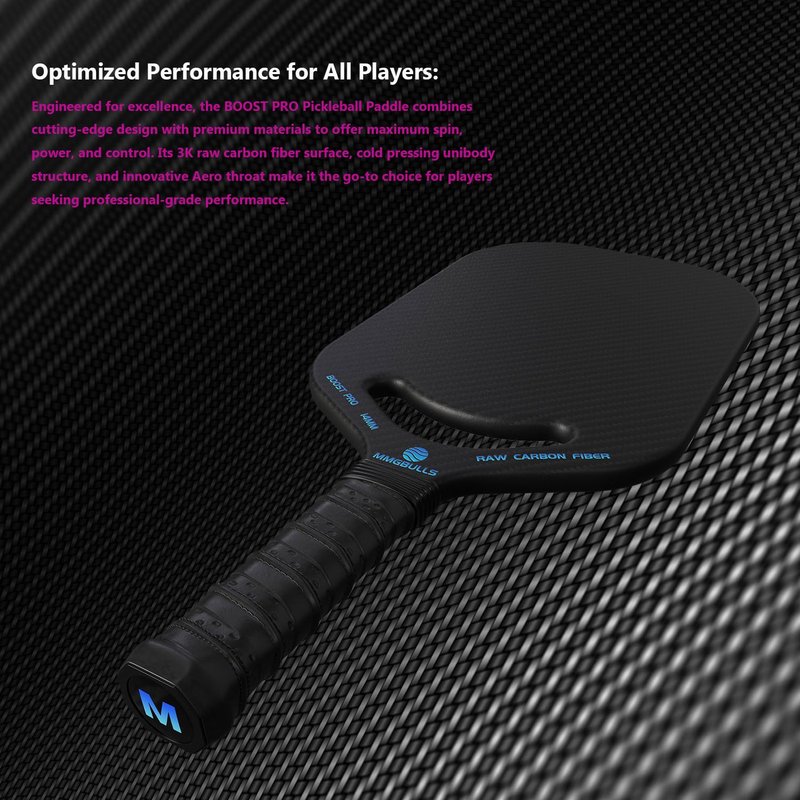 MMGBULLS Boost PRO Pickleball Paddle, 3K Raw Carbon Fiber, Foam Injected Walls, 14MM Polypropylene Honeycomb Core with Air Throat, Cushion Comfort Grip