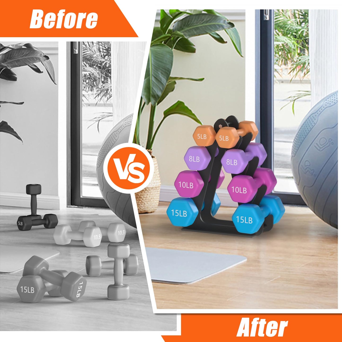 4-Tier Dumbbell Rack for 1-15 lb Weights (Dumbbell Rack Stand Only) Holds 5 Pairs Space-Saving Sturdy A-Frame Stand for Home Gym, Weight Rack for Women's Dumbbell Set