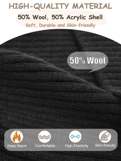 Satin Lined Beanie for Women Men, Silk Lined Beanies, Wool Warm Knit Cuffed Winter Hat Womens Skull Cap