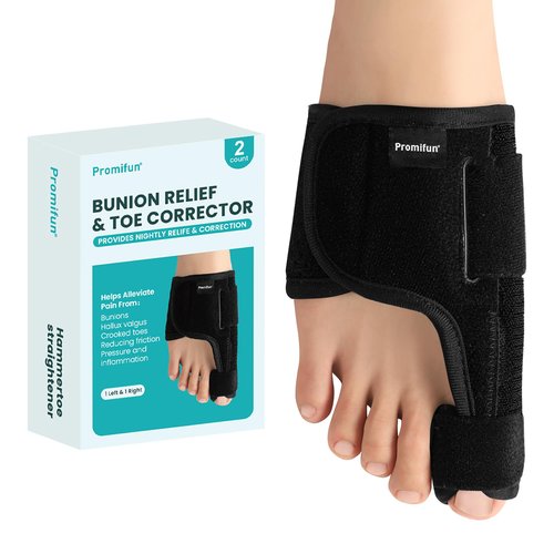 Promifun Toe Splint for Broken Toes - Big Toe Splint for Women & Men - Support Brace for Day & Night Use - Bunion Corrector - 1 Pair