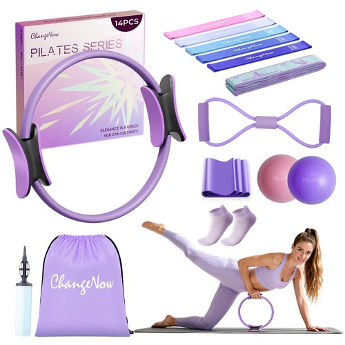 Targeted Training Pilates Kit,Upgraded Pilates Equipment for Women with 14'' Magic Circle,Figure 8 Bands,Pilates Ball & Bands to Firm Core,Thighs,Glutes & Arms at Home - Workout Guide Included