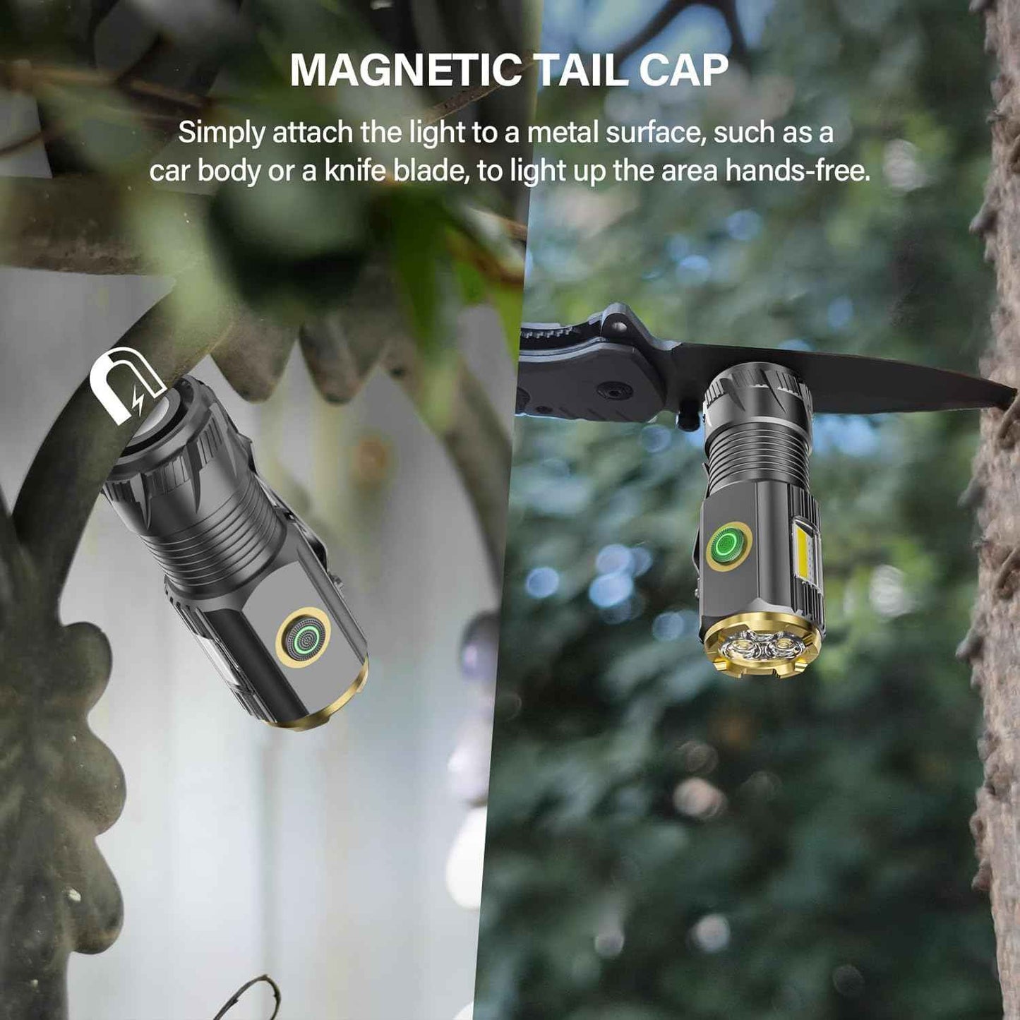 AIERSEN mini LED Flashlight with Magnetic Base and Side Clip, 6 Modes, high Brightness Small Flashlight, IPX6 Waterproof, is The Best Small Flashlight for Camping, Travel, and Emergency situations