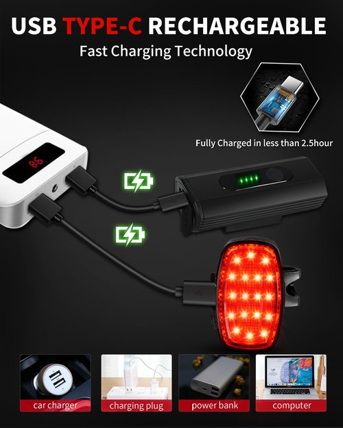 DARKBEAM Bike Headlight Rechargeable USB-C, Bicycle Lights 4000LM Ultra Bright, Mountain Bike Light Set for Night Riding, 6+5 Mode Waterproof Front Bike Light & Rear Light for Road, Cycling