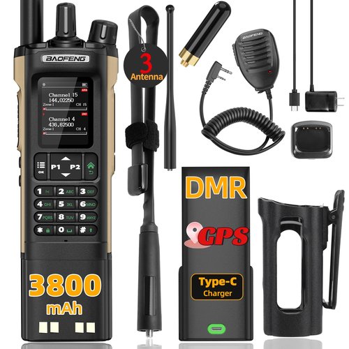 Ham Radio Baofeng DM32 DMR Radio Handheld Rechargeable Walkie Talkies Long Range DM32UV 5RM Two Way Radio NOAA Weather Radio with GPS, Copy Frequency 3800mAh Battery USB-C Charging with Radio Holster