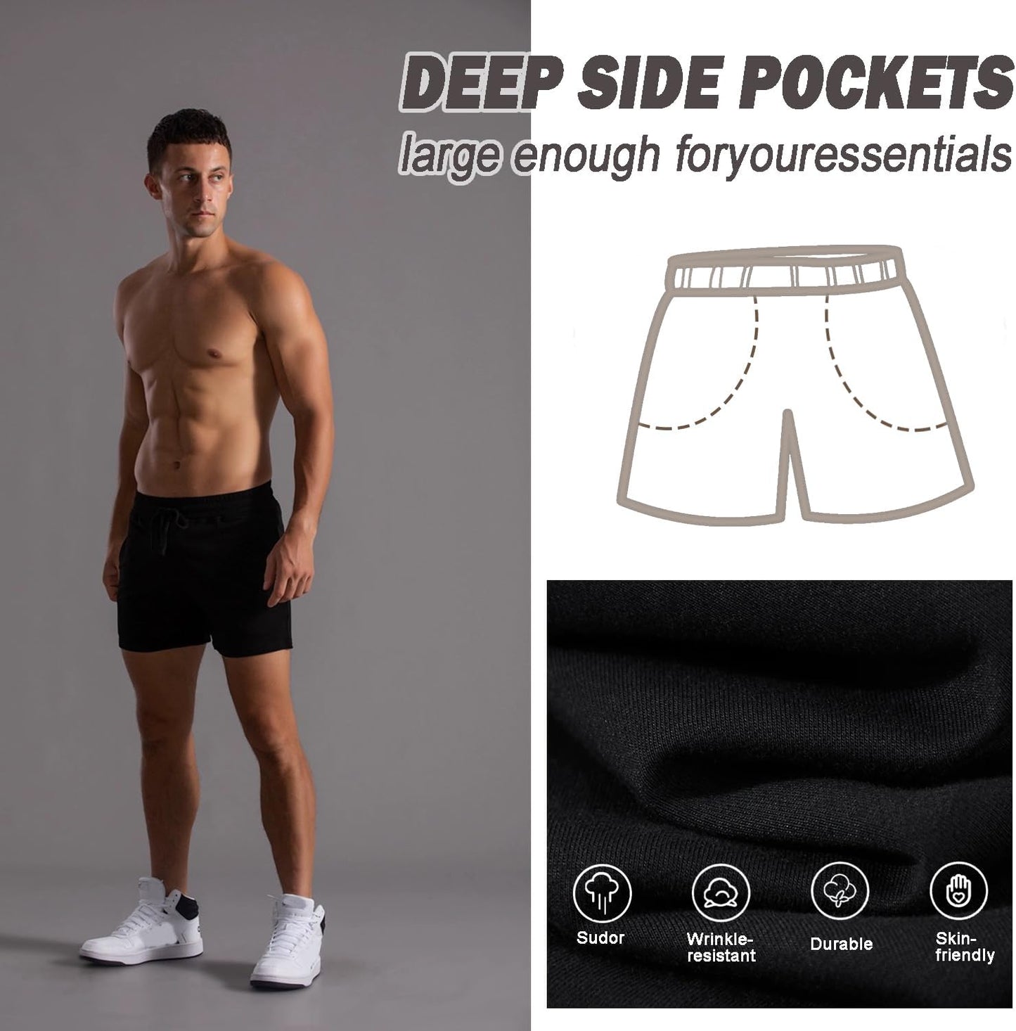 Skiennix Men's Cotton Sweat Shorts - Comfortable Workout Shorts with Pockets | 5.5/7 Inch Size
