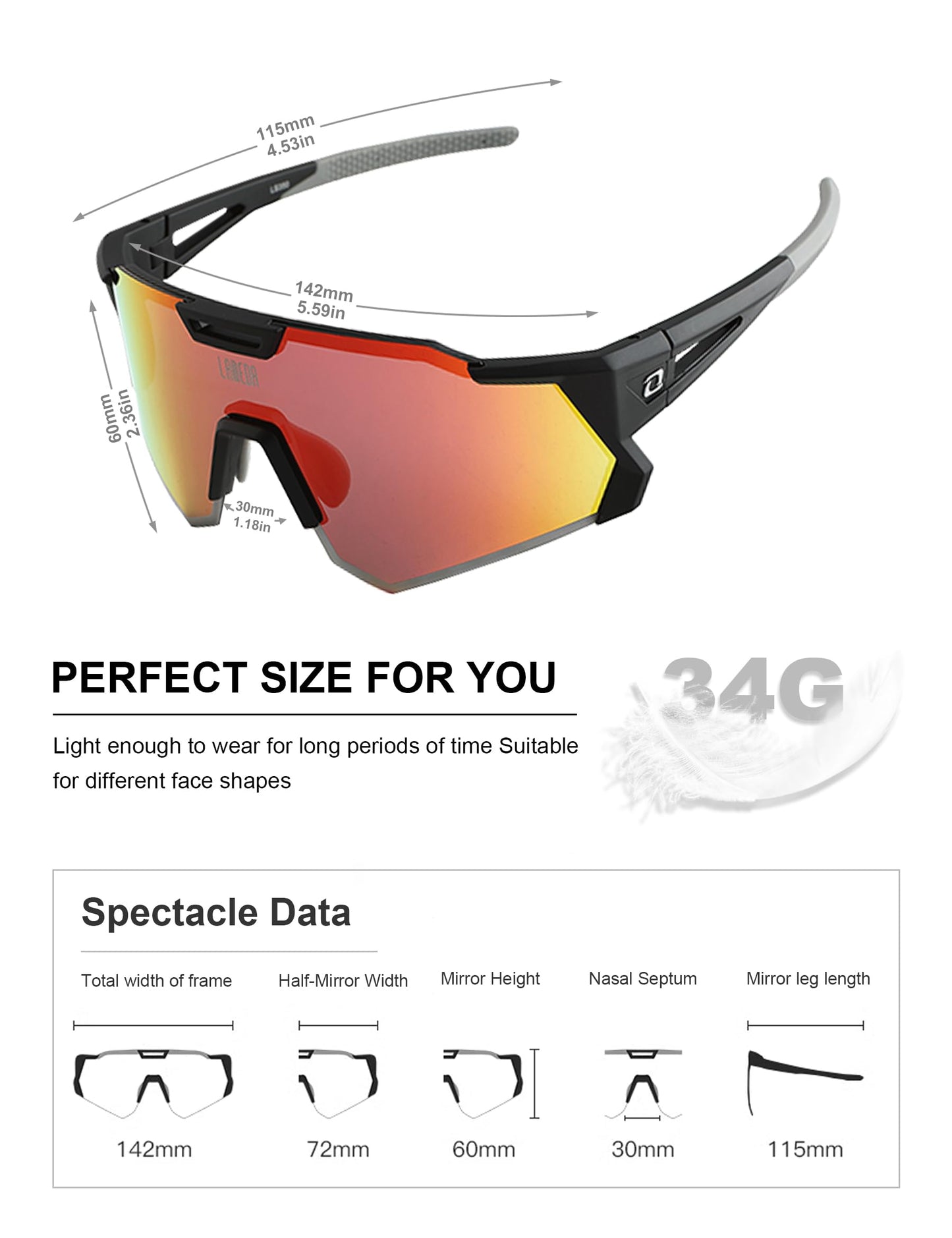 LAMEDA Polarized Sports Sunglasses for Men Women, High Definition UV Protection Cycling Glasses Sunglasses for Biking Fishing Running