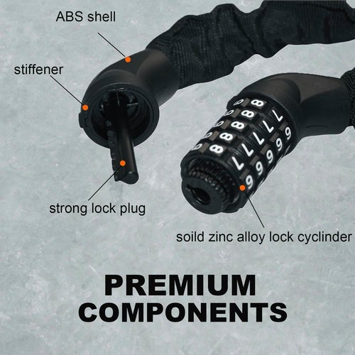 Heavy Duty Bike Lock Chain by [Brand Name] - 5-Digit Combination Anti-Theft Security Lock | 3.2 Feet Long, Black