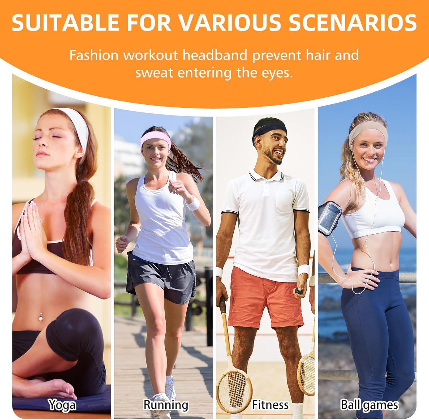 Skiennix 8PCS Non-Slip Sports Headbands - Elastic & Soft for Absorbing Sweat | Perfect for Workouts & Travel