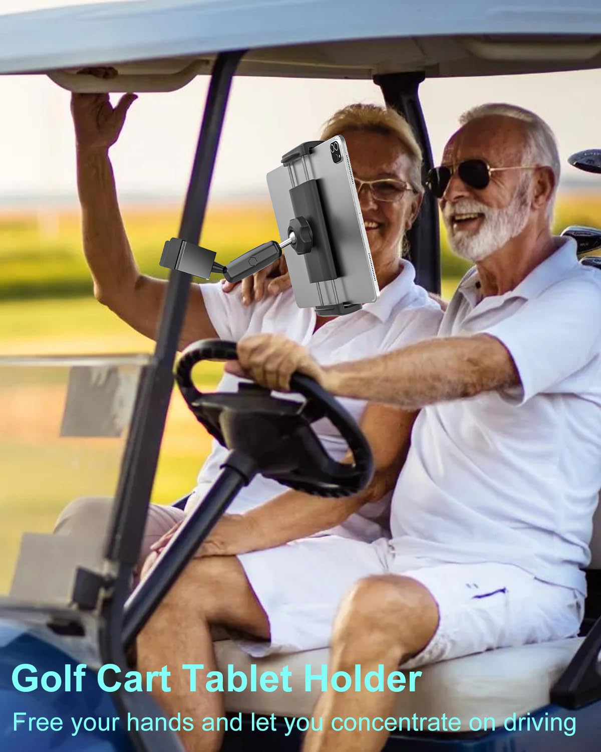 Kolasels Golf Cart Tablet & Phone Holder, [Metal Material] Golf Cart iPad Mount for EZGO, Club Car, Yamaha, Golf Tablet Mount for iPad Pro, Air, Mini, Galaxy Tabs, Z Fold, iPhone, All 4-12.9'' Device