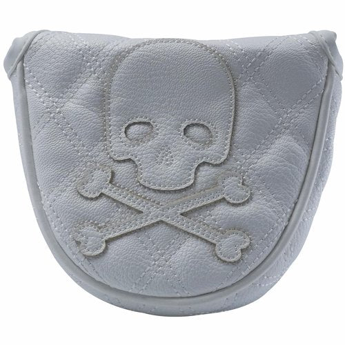 Kimpengofu Skull and Crossbones Golf Club Skeleton Mallet Putter Cover Soft Synthetic PU Leather with Diamond Pattern Design (White)