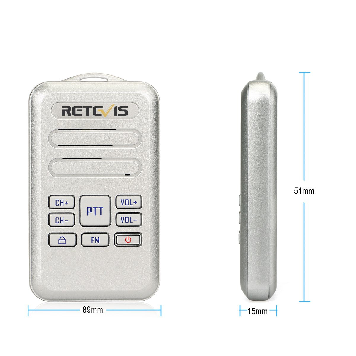 Retevis RT20 Mini Walkies Talkies for Adults, 16 Channel, FM, Small Two Way Radio Hands Free Lightweight with Lanyard(Silver,1 Pack)