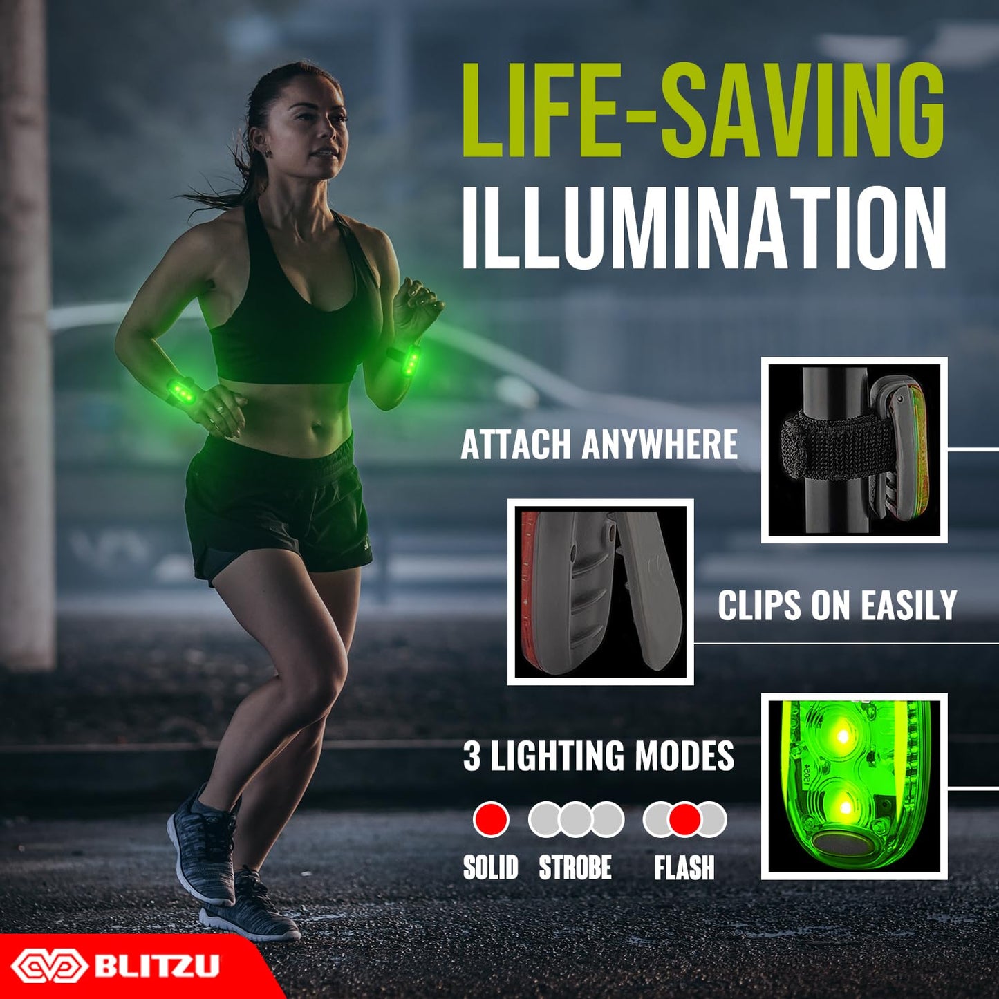 4 Pack LED Safety Light, Clip on Reflective Gear Lights for Walking at Night, Running, Jogging, High Visibility Strobe Light Accessories for Runners, Kids, Hiking, Kayak, Cycling, Camping, Boat Green
