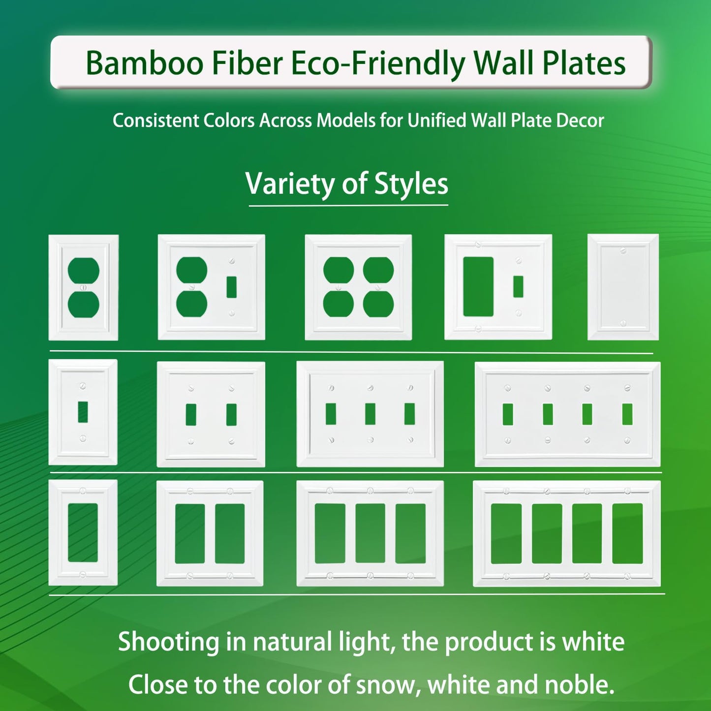 FunKiim Classic Architecture Wall Plates,Light Switch covers, Electrical Outlet Covers, Duplex receptacle wall plates,Mid Size Bamboo Fiber Material Switch plates Pure White (3 Gang Toggle 1PK)