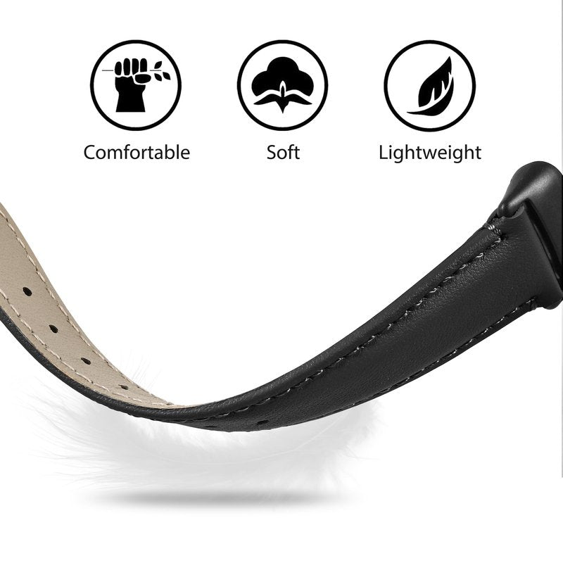 Farluya Leather Watch Bands Compatible with Fitbit Charge 6/Charge 5,Genuine Leather Replacement Straps for Charge 6/Charge 5 Accessories for Women Men.Black