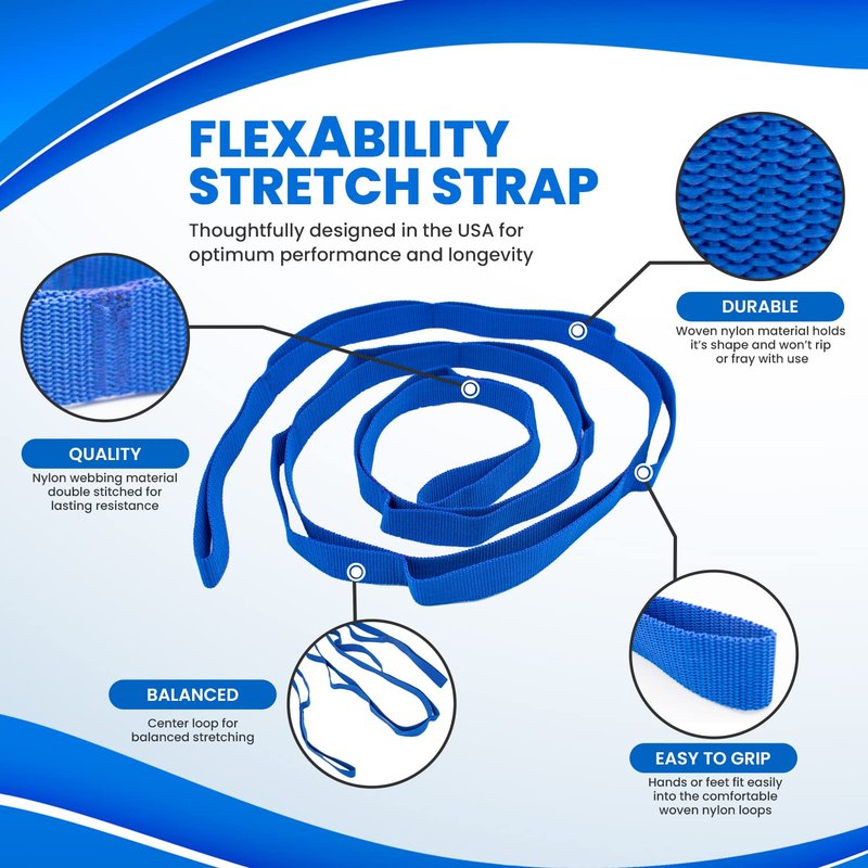 RangeMaster FlexAbility Static Stretch Strap | | Perfect for Yoga, Pilates, and Physical Therapy | Flexibility and Range of Motion Tool | Blue