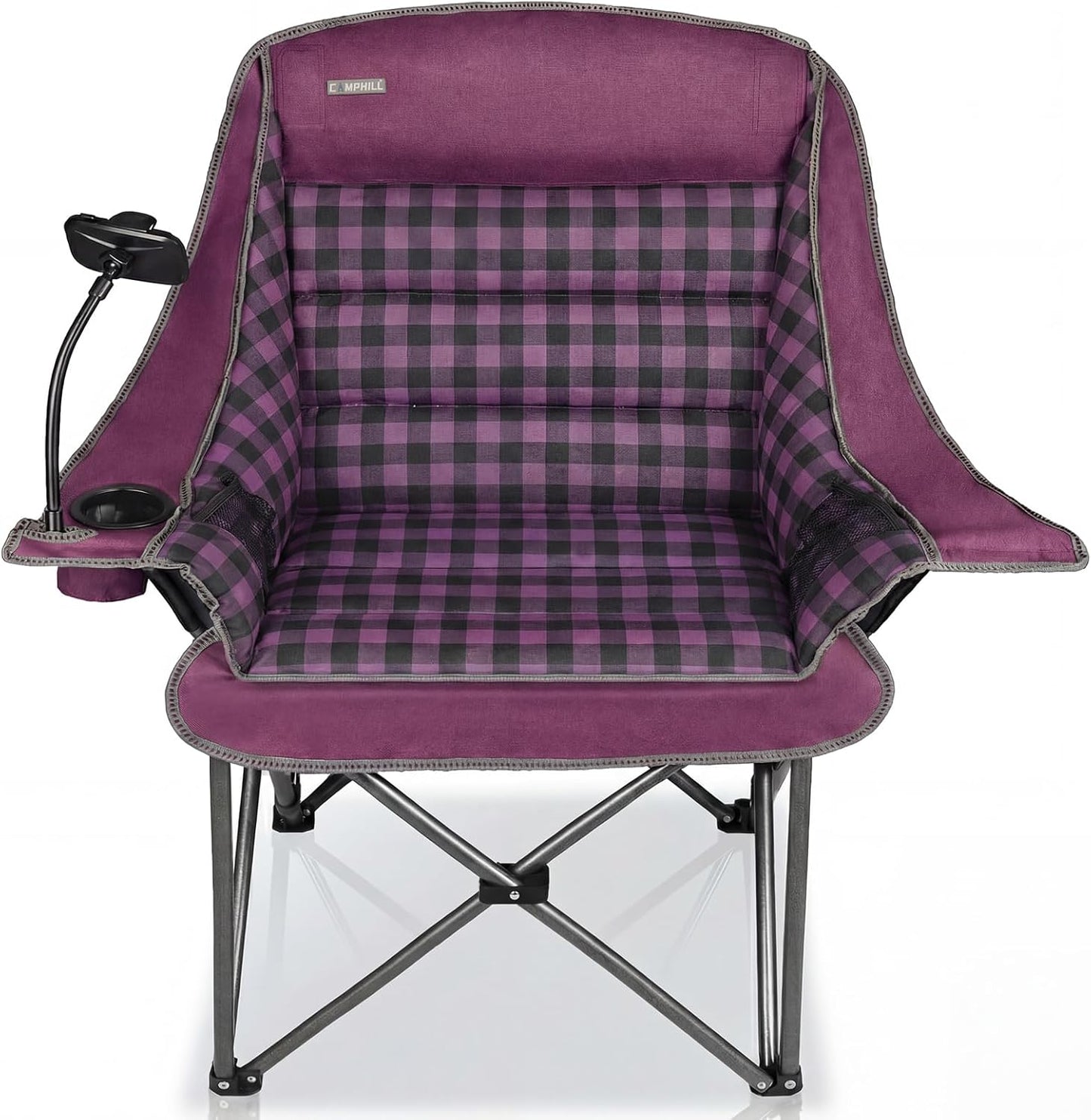 Regine Switzerland Oversized Camping Chair - Heavy Duty Extra Large Folding Padded Chair | Purple Plaid