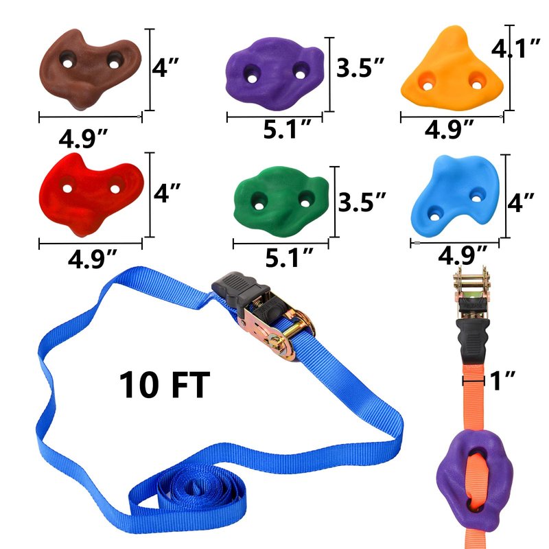 Youeon 18 Pcs Tree Climbing Holds with 6 Ratchet Straps, Outdoor Tree Climbing Kit, Outdoor, Backyard, Gym, Obstacle Course Training