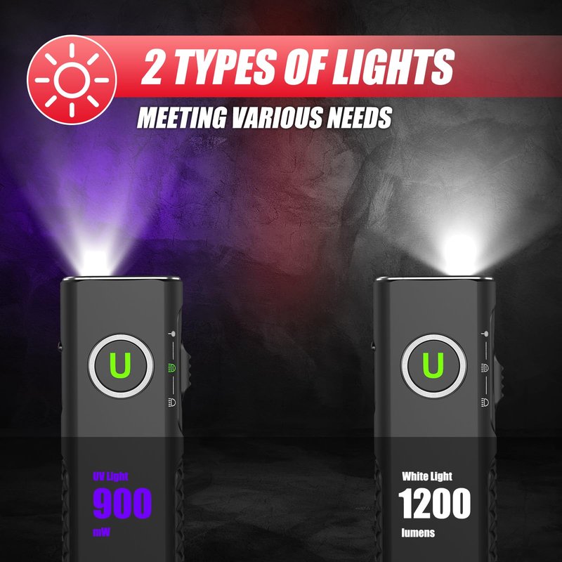 ULTRAFIRE Flat EDC Flashlight with White Light and UV, 1200 Lumens Rechargeable Two Light Flashlight, Magnetic Compact Pocket EDC Light for Outdoors, Work, Emergency S3