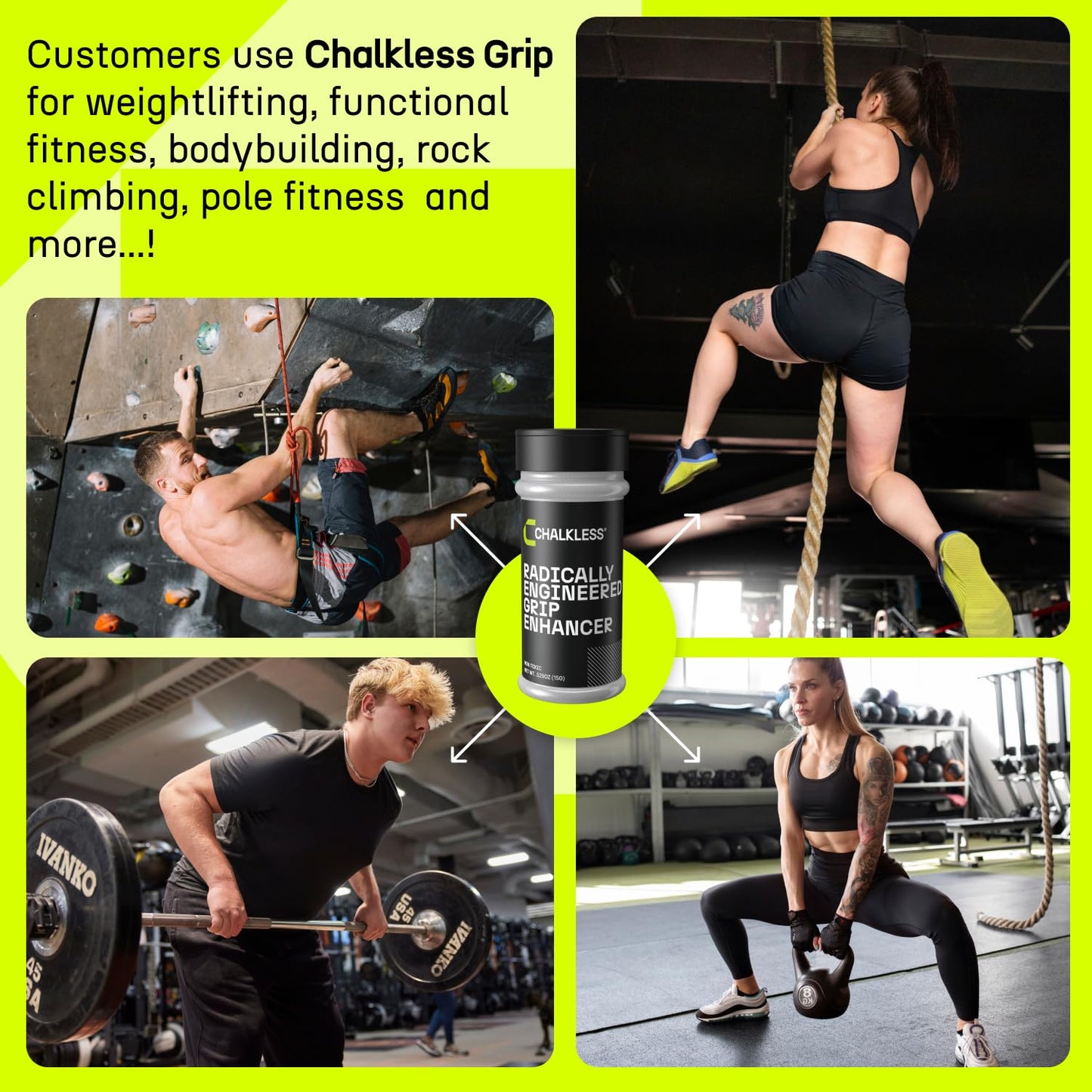 Chalkless Grip Enhancer - Premium Liquid Chalk Alternative & Less Mess Hand Chalk for Weightlifting, Powerlifting, Yoga, Gaming, Climbing, and More, Non-Toxic Long-Lasting & Reliable (15G)