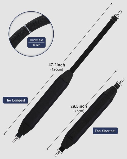 BIG TEETH Golf Bag Strap Single Padded Shoulder Strap Adjustable Thick Pad Straps Universal Replacement Quick Release (Full black with 2 clips)