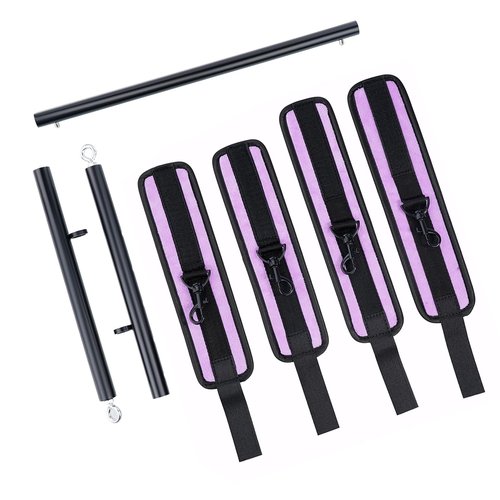Spreader Bar Heavy Duty Stainless Steel Expandable Black Bar Home Gym with 4pcs Furry Purple Adjustable Strap,Sports Aid Training Fitness Gear Pilates Aid Kit,Indoor Yoga Set