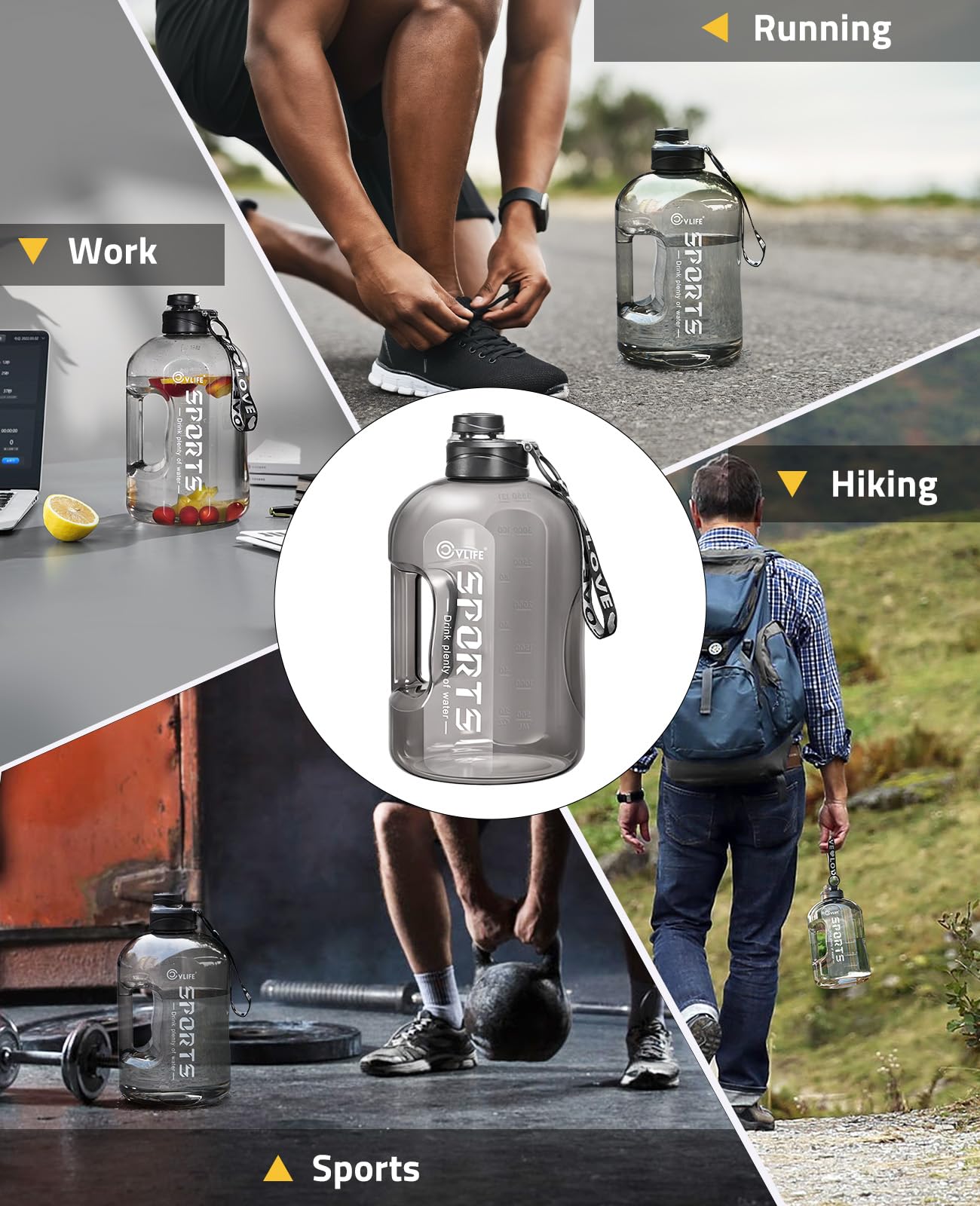 CVLIFE 1 Gallon Water Bottle With Marker, Large Water Jug For Gym Sports