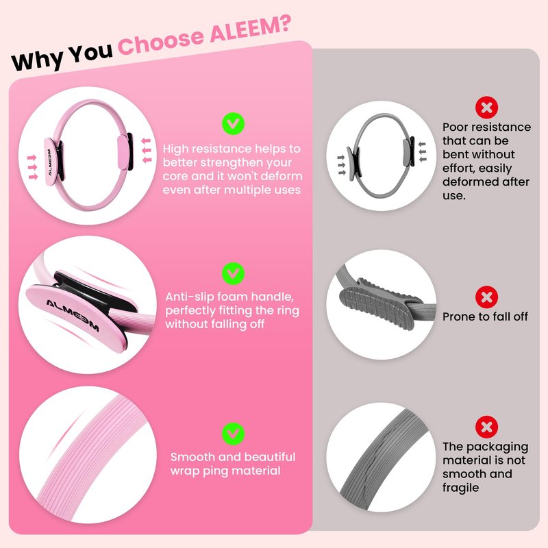 ALMEEM 12Pcs Pilates Ring Kit for Women and Men - 15 inch Magic Circle Exercise Ring and Ball Set for Home Workout Equipment - Dual Padded Handles Ring and Resistance Bands Set for All Fitness Lovers