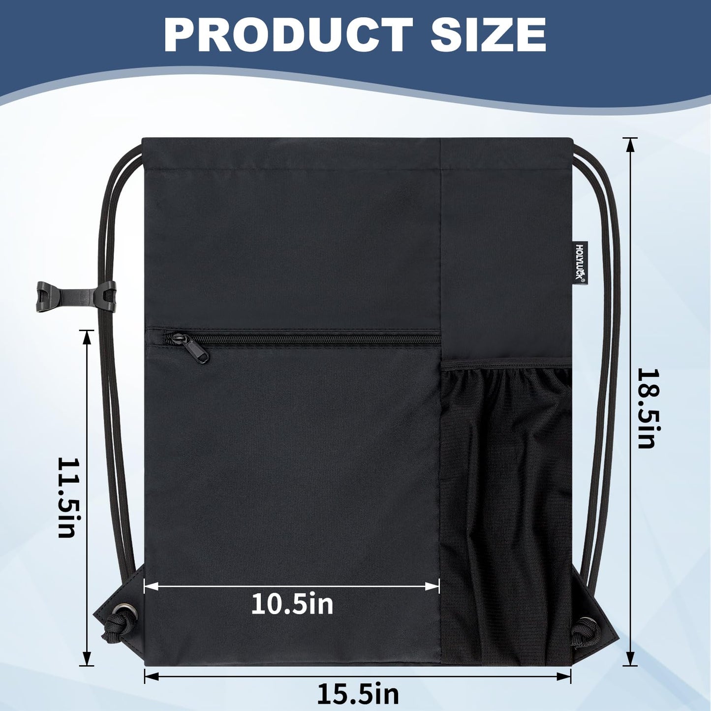 HOLYLUCK Men & Women Outdoor Sport Gym Sack Waterproof Drawstring Backpack Bag (Standard with drawstring, Black)