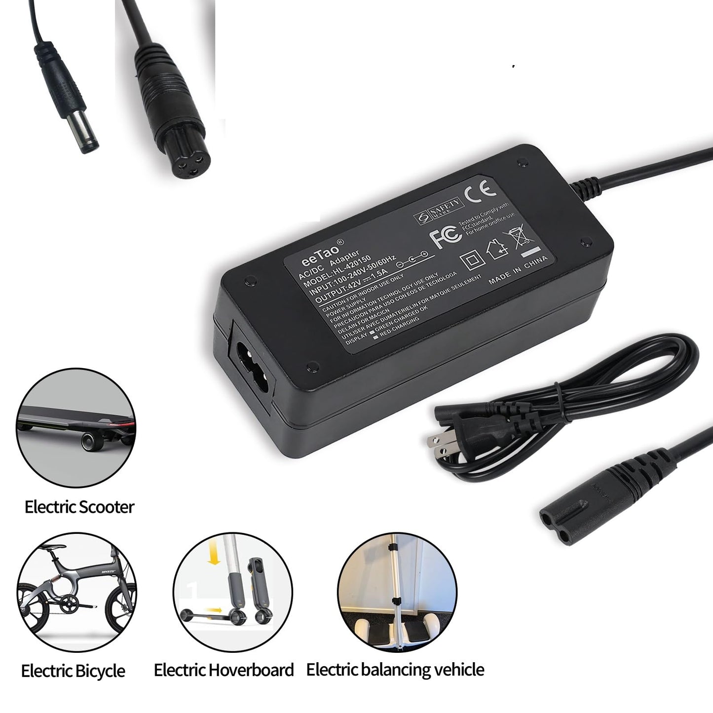 eeTao 42V Replacement Charger Compatible with Hover-1 36V Highlander, Dynamo, Gambit, Jive, Helios, Alpha, Journey, Formula, Escape, Pioneer and Rally Electric DC42V 1.5A-2A Power Supply