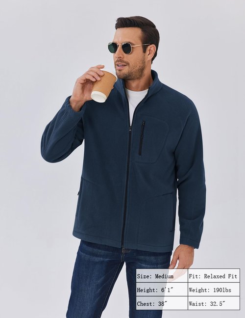COOFANDY Mens Fleece Jacket Full Zip Lightweight Long Sleeve Zip Up Jackets Warm Winter Outdoor Outerwear Coat with Pockets