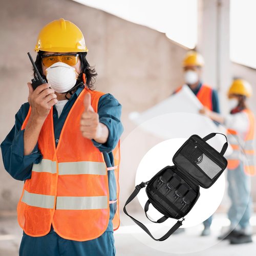 Homakover Large Walkie Talkie Case Bag with Shoulder Strap, Walkie Talkie Rechargeable Handheld Two Way Radios Carrying Box, Accommodate 4 Walkie Talkies and Accessories, Black (Bag Only)